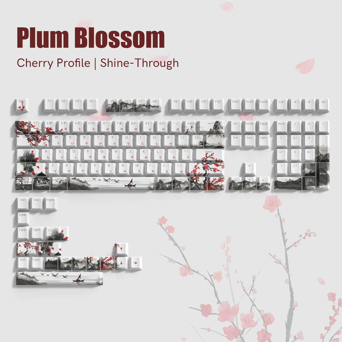 lambodo Plum Blossom Cherry-Profil Shine-Through Dye-Sub PBT-Tastenkappenset