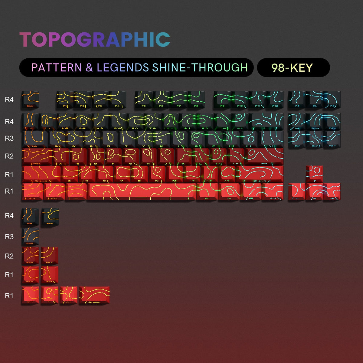 Lambodo Topographic Series Cherry Profile Side-Printed Shine-Through Keycap Set