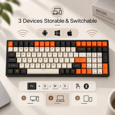 Clavier mécanique RVB remplaçable à chaud tri-mode RK Royal Kludge RK100